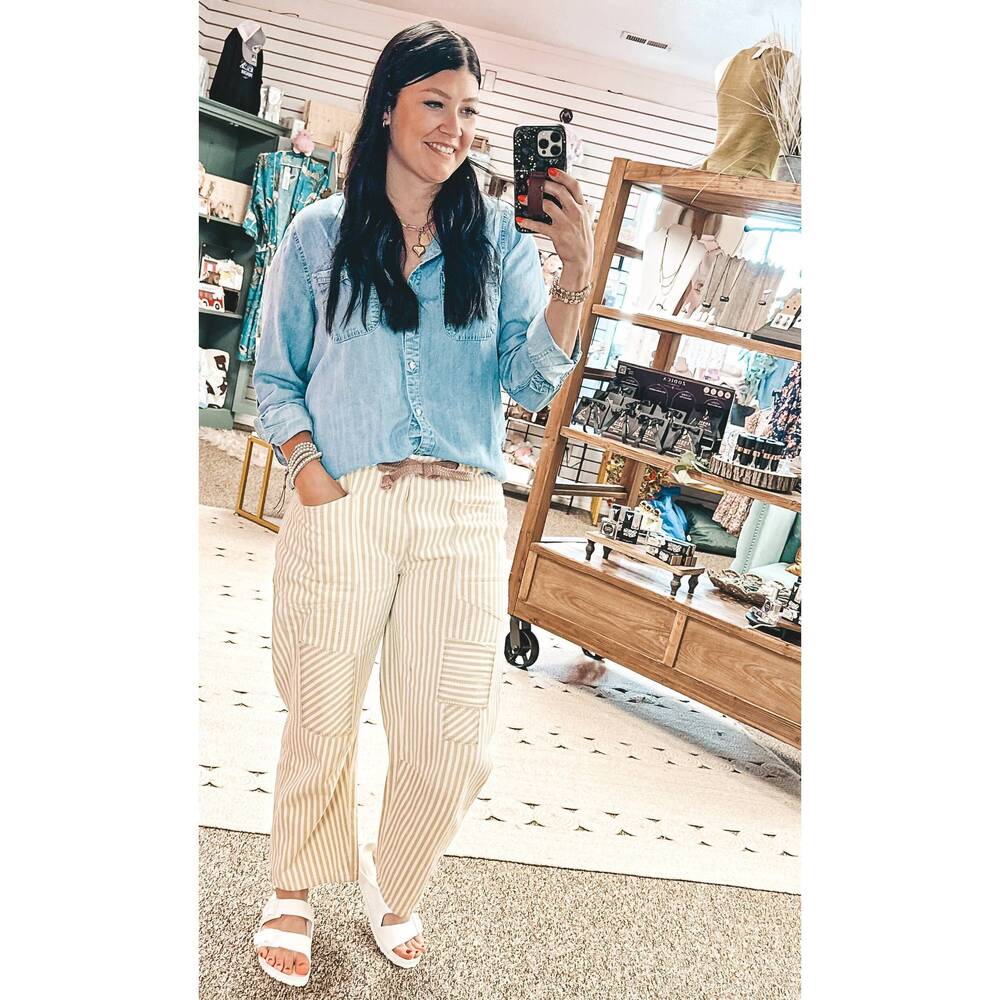 NEW BIBI barrel stripe pants in cream